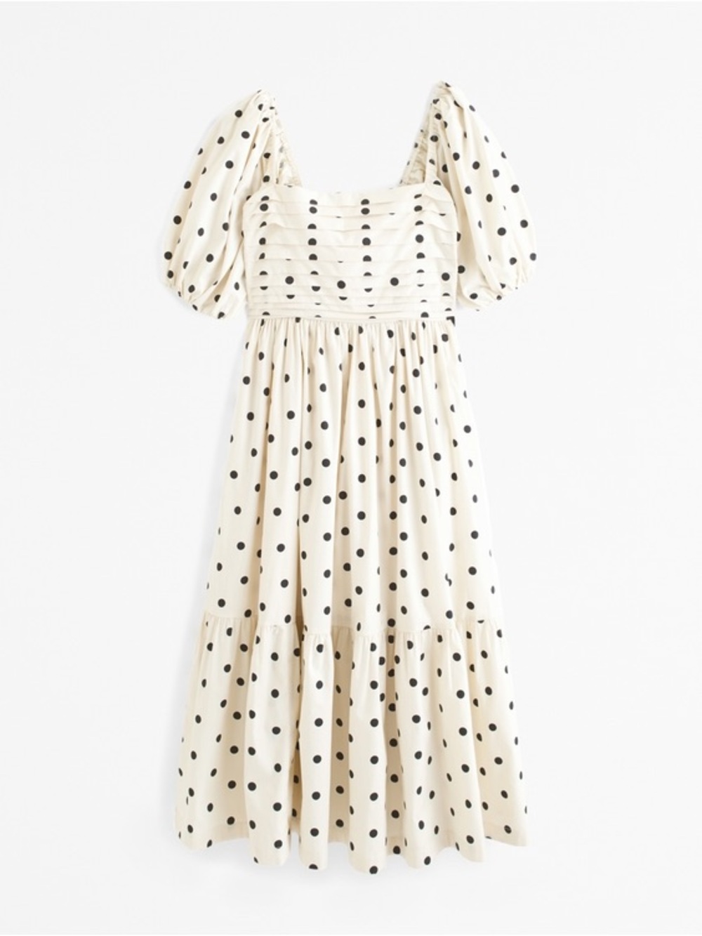 Abercrombie & Fitch Cream Polka Dot Puff Sleeve Midi Dress - Picture 2 of 7